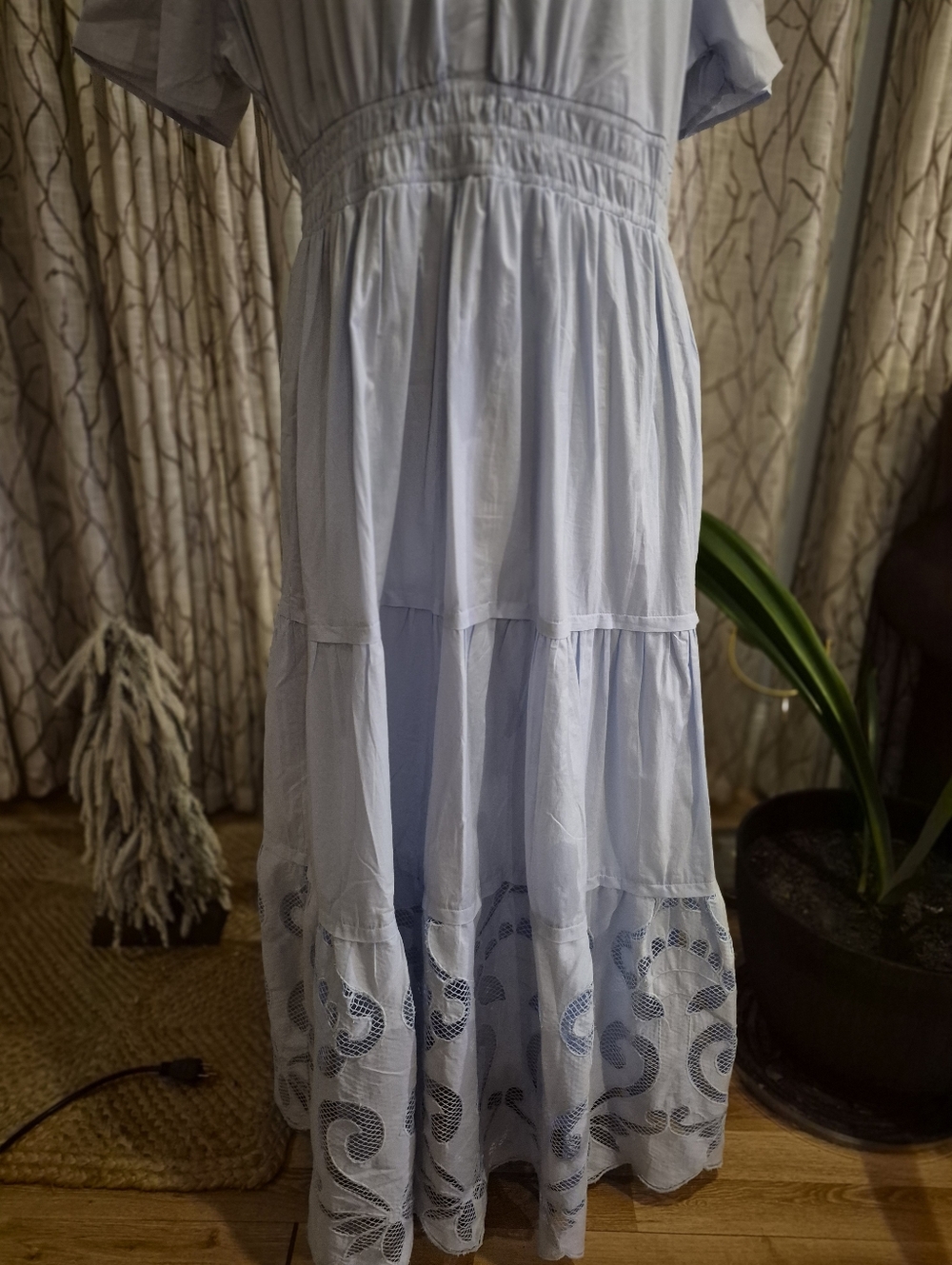 Boho Ruffle Sleeve Maxi Dress - Gray/Blue - Picture 6 of 8